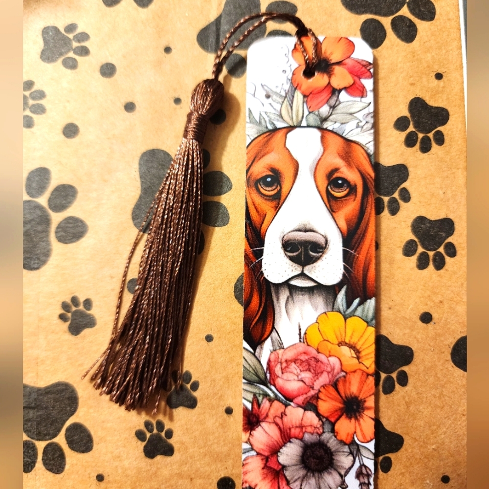 Floral Dog Bookmark with Tassel